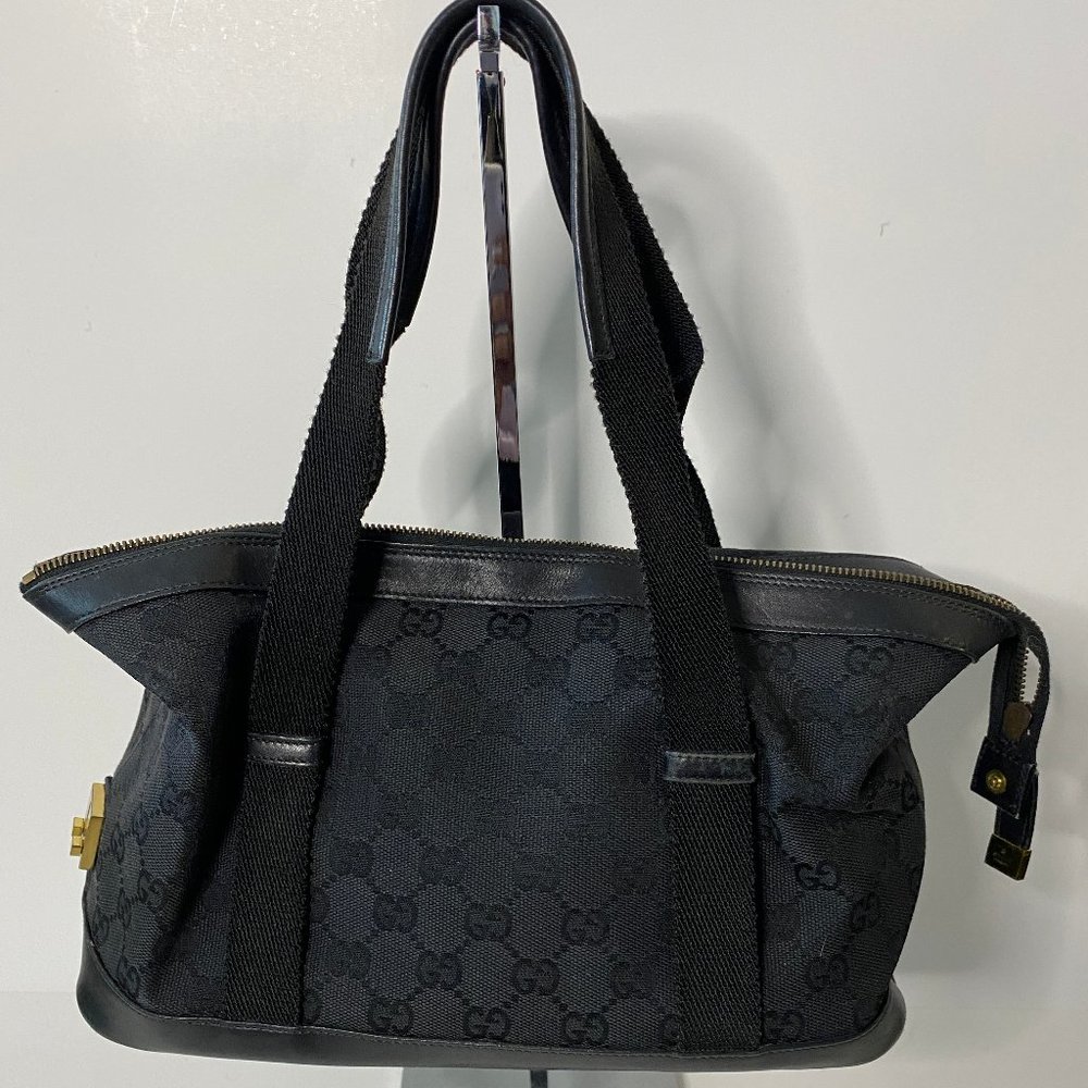 Gucci Black GG Monogram Canvas Leather Trim Tote Bag - Picture 1 of 5